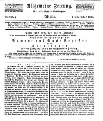 Allgemeine Zeitung Sonntag 1. Dezember 1833