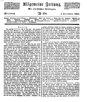 Allgemeine Zeitung Mittwoch 4. Dezember 1833