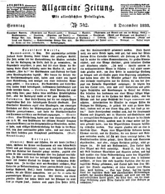 Allgemeine Zeitung Sonntag 8. Dezember 1833