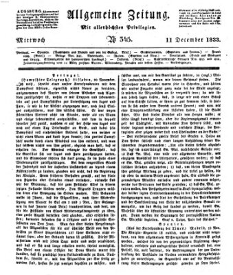 Allgemeine Zeitung Mittwoch 11. Dezember 1833