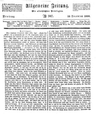 Allgemeine Zeitung Freitag 13. Dezember 1833