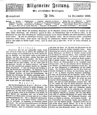 Allgemeine Zeitung Samstag 14. Dezember 1833