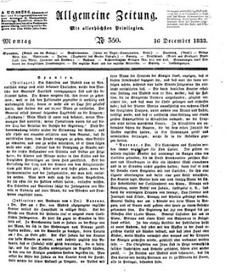 Allgemeine Zeitung Montag 16. Dezember 1833