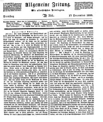 Allgemeine Zeitung Dienstag 17. Dezember 1833