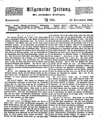 Allgemeine Zeitung Samstag 21. Dezember 1833