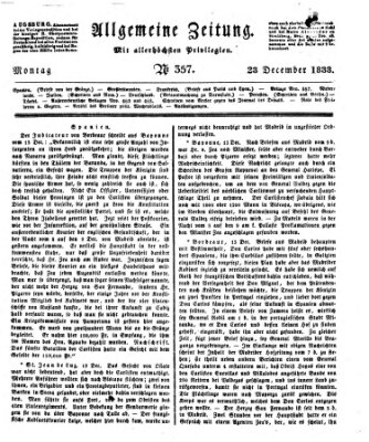 Allgemeine Zeitung Montag 23. Dezember 1833