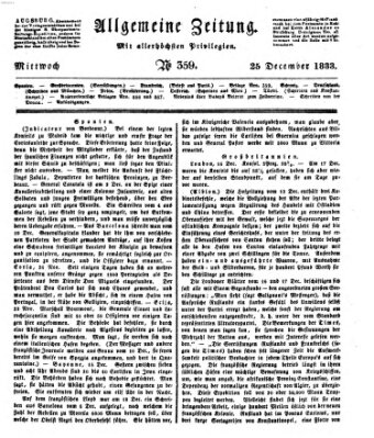 Allgemeine Zeitung Mittwoch 25. Dezember 1833
