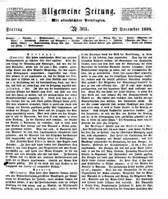 Allgemeine Zeitung Freitag 27. Dezember 1833