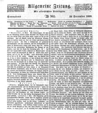 Allgemeine Zeitung Samstag 28. Dezember 1833