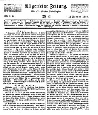 Allgemeine Zeitung Montag 12. Januar 1835