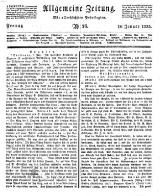 Allgemeine Zeitung Freitag 16. Januar 1835