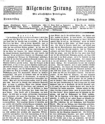 Allgemeine Zeitung Donnerstag 5. Februar 1835