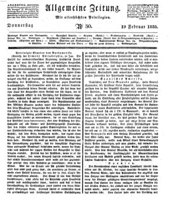 Allgemeine Zeitung Donnerstag 19. Februar 1835