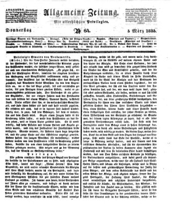 Allgemeine Zeitung Donnerstag 5. März 1835