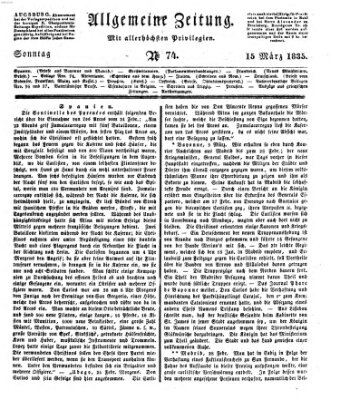 Allgemeine Zeitung Sonntag 15. März 1835