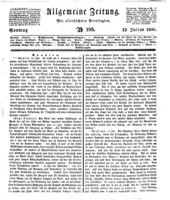 Allgemeine Zeitung Sonntag 12. Juli 1835