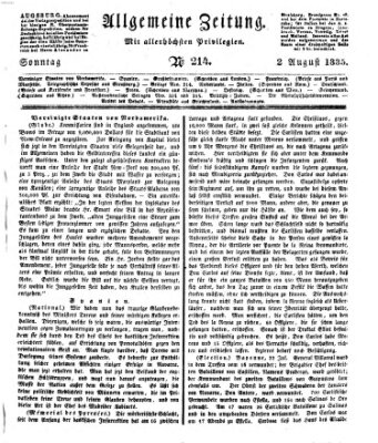 Allgemeine Zeitung Sonntag 2. August 1835