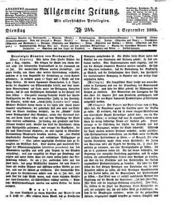 Allgemeine Zeitung Dienstag 1. September 1835