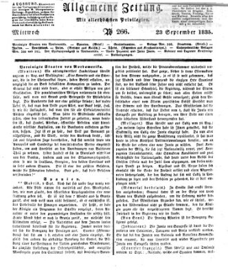 Allgemeine Zeitung Mittwoch 23. September 1835