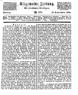 Allgemeine Zeitung Sonntag 27. September 1835