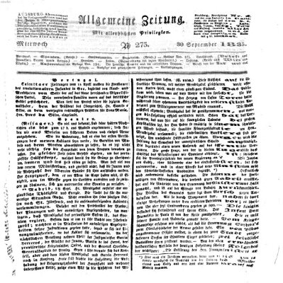 Allgemeine Zeitung Mittwoch 30. September 1835
