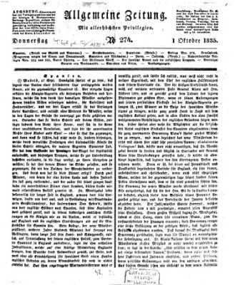 Allgemeine Zeitung Donnerstag 1. Oktober 1835