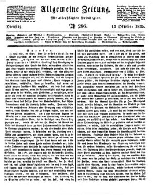 Allgemeine Zeitung Dienstag 13. Oktober 1835