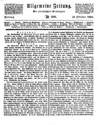 Allgemeine Zeitung Freitag 16. Oktober 1835