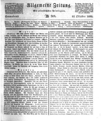 Allgemeine Zeitung Samstag 31. Oktober 1835