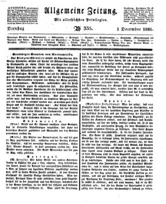 Allgemeine Zeitung Dienstag 1. Dezember 1835