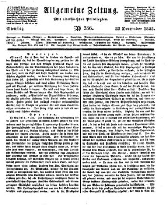 Allgemeine Zeitung Dienstag 22. Dezember 1835