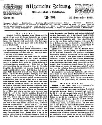 Allgemeine Zeitung Sonntag 27. Dezember 1835