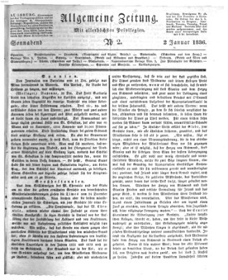 Allgemeine Zeitung Samstag 2. Januar 1836