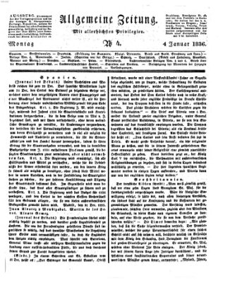 Allgemeine Zeitung Montag 4. Januar 1836
