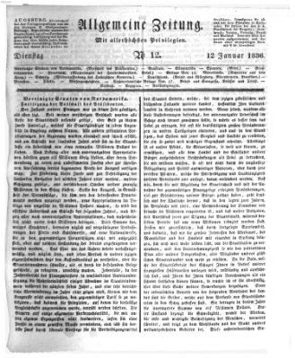 Allgemeine Zeitung Dienstag 12. Januar 1836