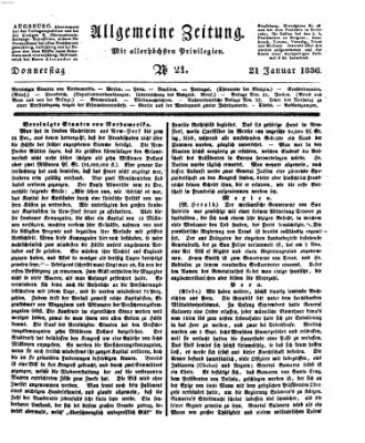 Allgemeine Zeitung Donnerstag 21. Januar 1836