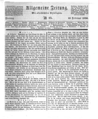 Allgemeine Zeitung Freitag 12. Februar 1836