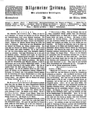 Allgemeine Zeitung Samstag 26. März 1836