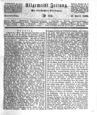 Allgemeine Zeitung Donnerstag 21. April 1836