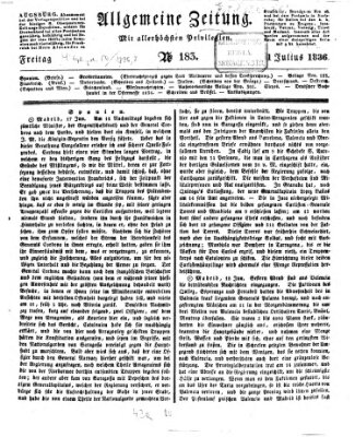 Allgemeine Zeitung Freitag 1. Juli 1836