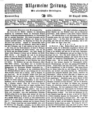 Allgemeine Zeitung Donnerstag 18. August 1836