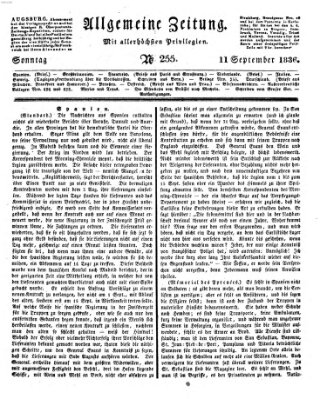 Allgemeine Zeitung Sonntag 11. September 1836