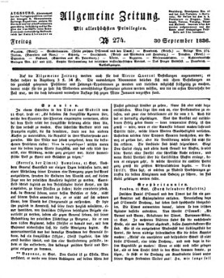 Allgemeine Zeitung Freitag 30. September 1836