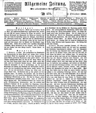 Allgemeine Zeitung Samstag 1. Oktober 1836