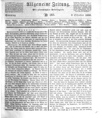 Allgemeine Zeitung Sonntag 9. Oktober 1836