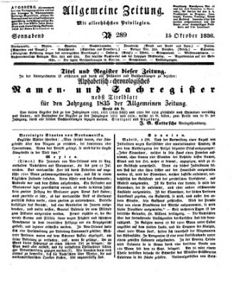 Allgemeine Zeitung Samstag 15. Oktober 1836