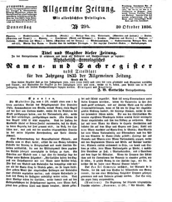 Allgemeine Zeitung Donnerstag 20. Oktober 1836