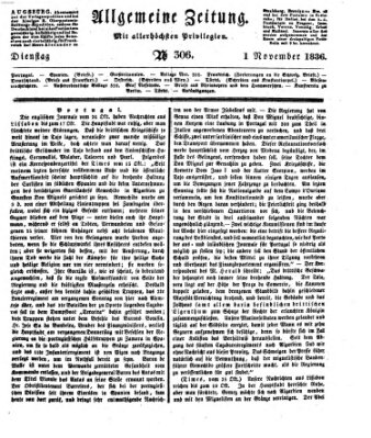 Allgemeine Zeitung Dienstag 1. November 1836