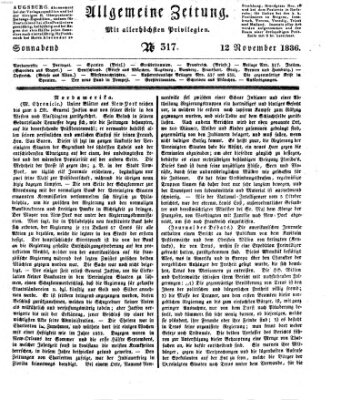 Allgemeine Zeitung Samstag 12. November 1836