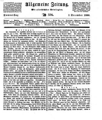 Allgemeine Zeitung Donnerstag 1. Dezember 1836